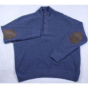 Ralph Lauren Polo Sweater Mens XXL 2XL Blue Wool Elbow Patch Quarter Zip Button